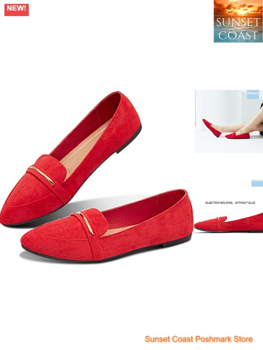 Obtaom Women's Pointy Toe Loafer Flat Faux Suede Comfortable Work Shoes